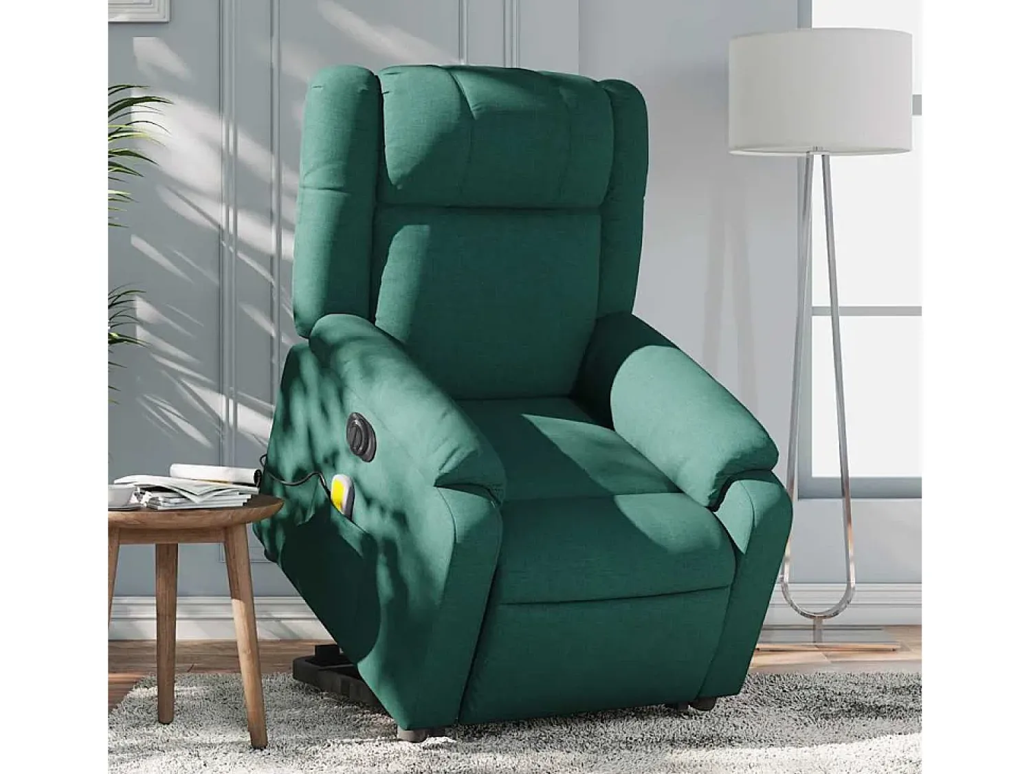 Poltrona elétrica elevatória massagens tecido verde-escuro SHL399391^ Poltrona