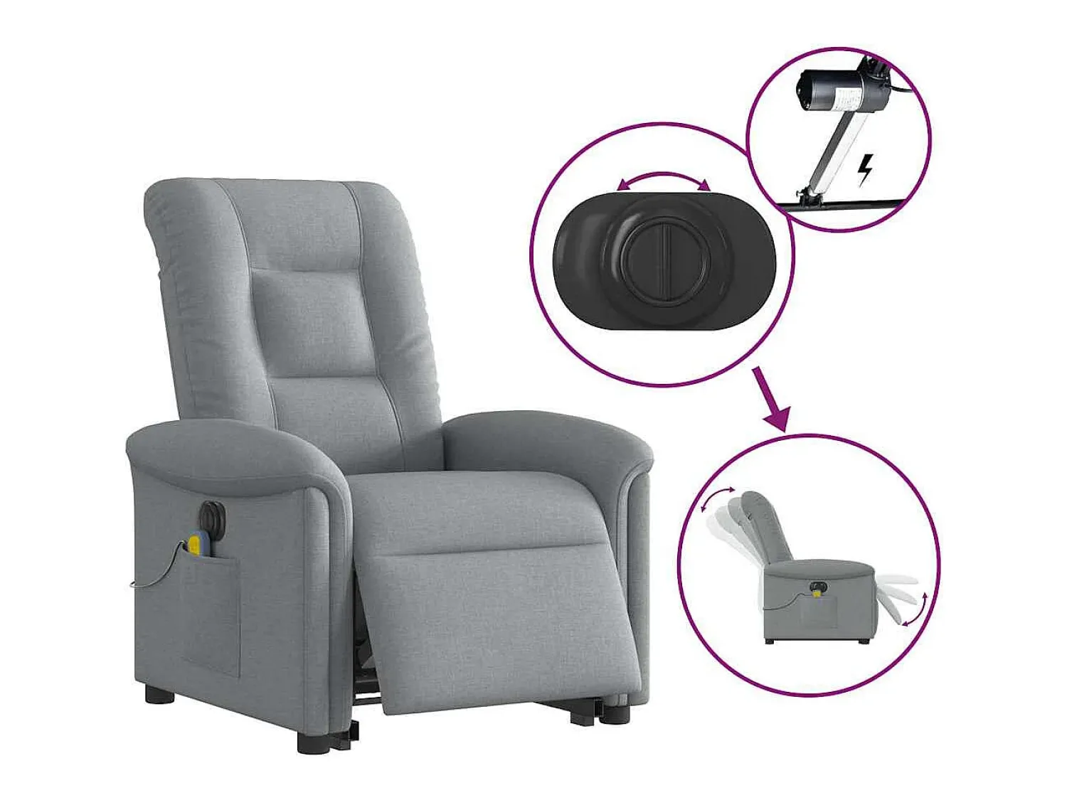 Poltrona| Poltrona elétrica reclinável massagens tecido -claro SHL275941 Cinzento