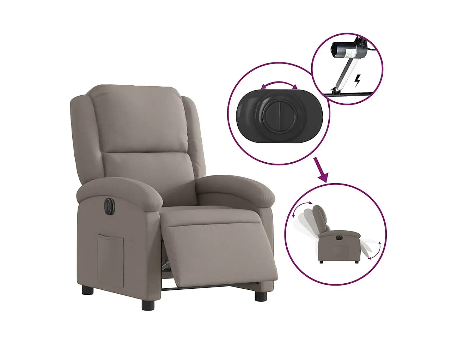 Poltrona| Poltrona elétrica reclinável tecido cinzento-acastanhado SHL148283 Taupe