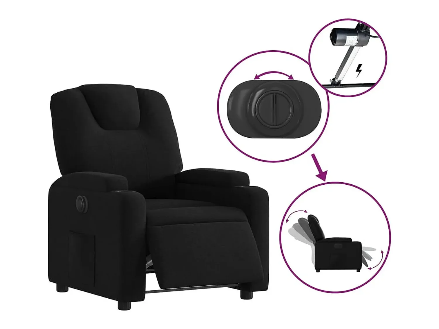 Poltrona|vidaxl Poltrona elétrica reclinável tecido Preto