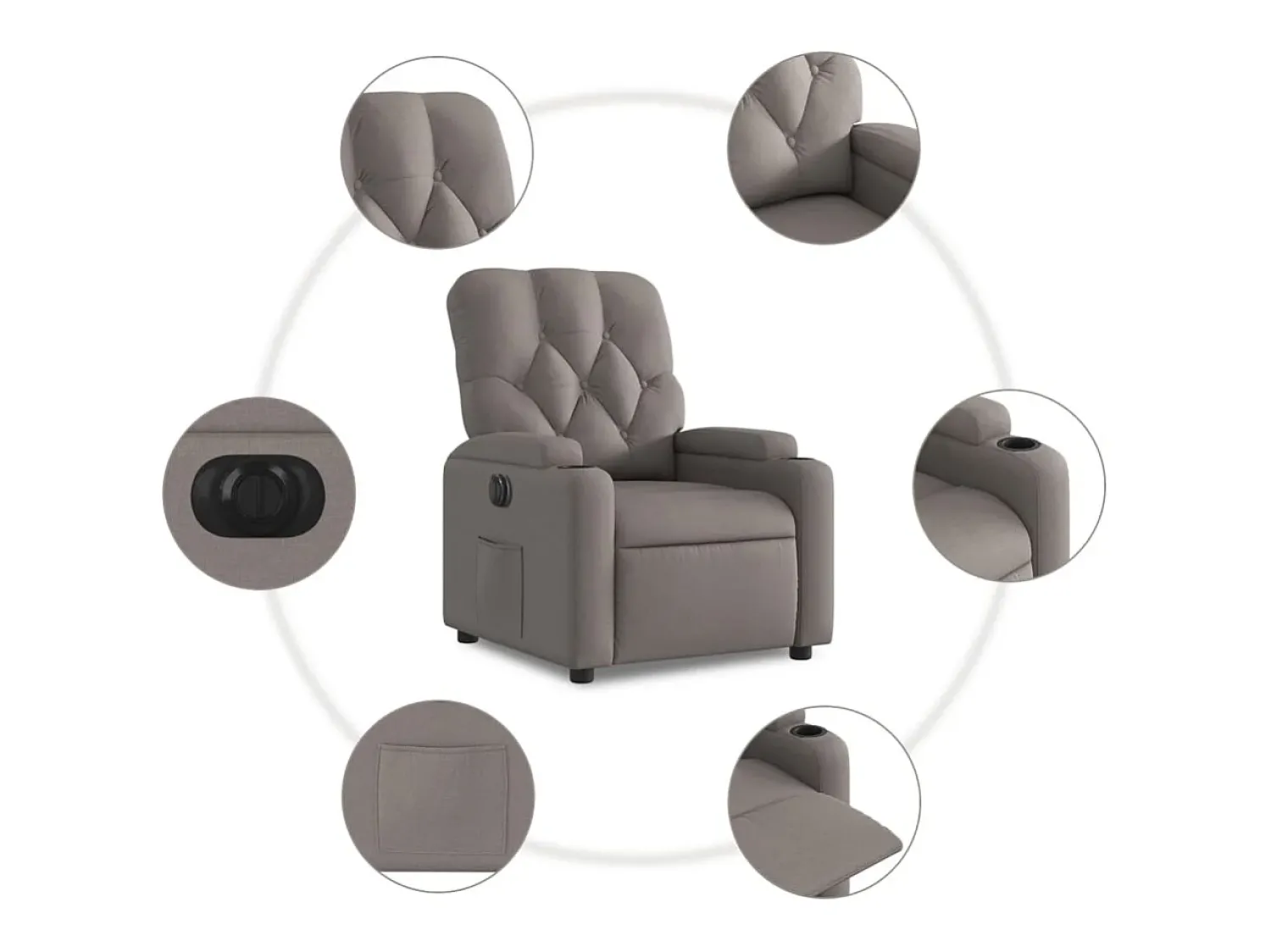 New Poltrona elétrica reclinável tecido cinzento-acastanhado SHL95284 Taupe