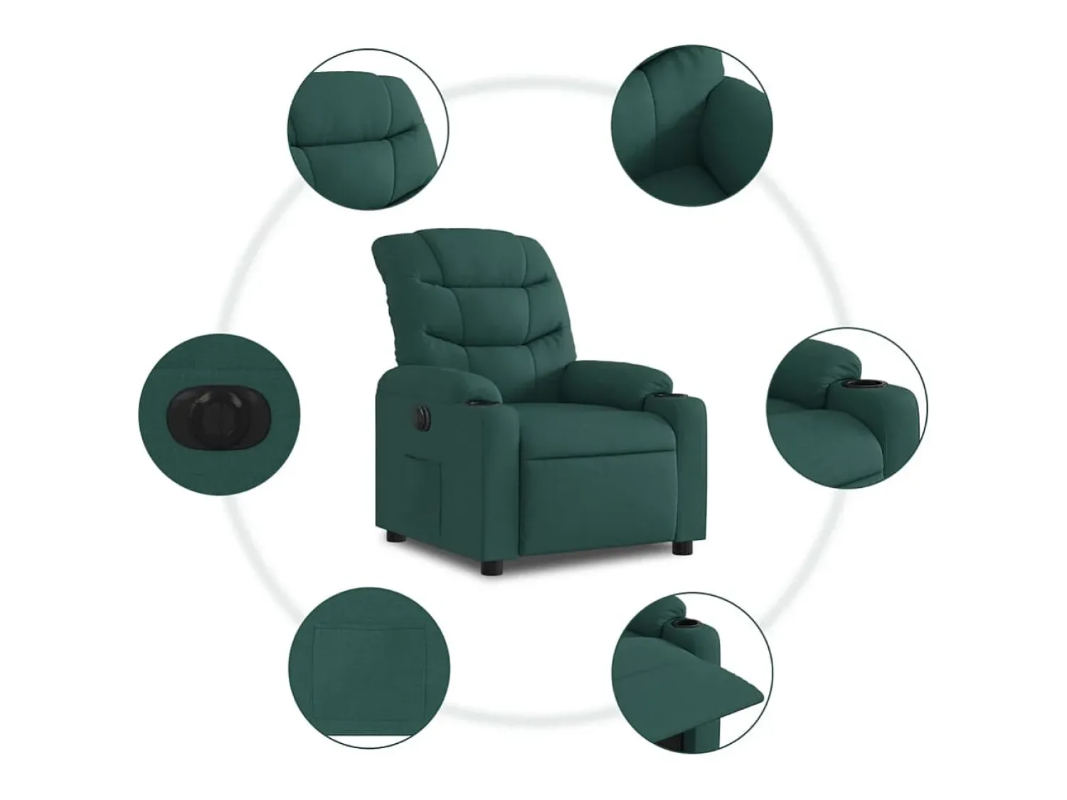 Poltrona elétrica reclinável tecido verde-escuro SHL208317^ Poltrona