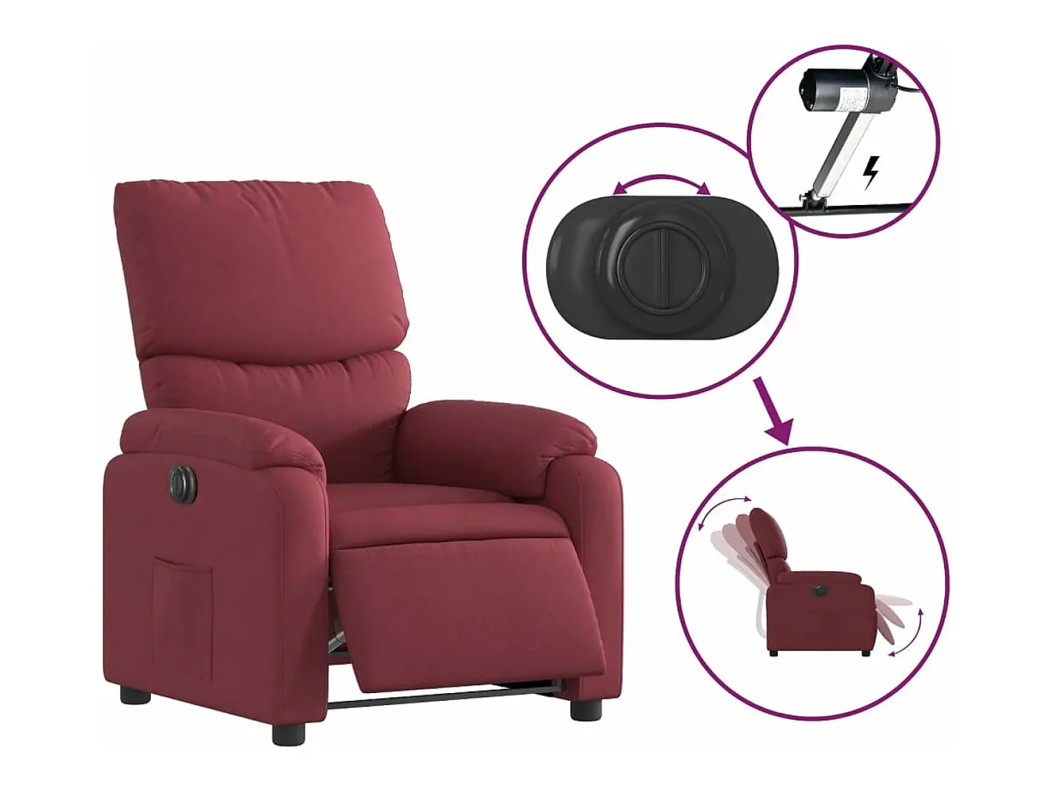 Sale Poltrona elétrica reclinável tecido tinto PT155302 Vermelho