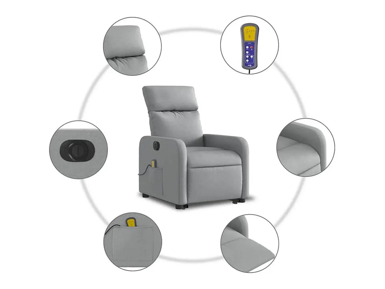 Poltrona elétrica reclinável massagens tecido -claro SHL85100^ Poltrona