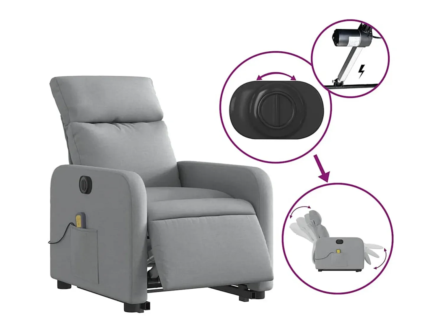 Poltrona elétrica reclinável massagens tecido -claro SHL85100^ Poltrona