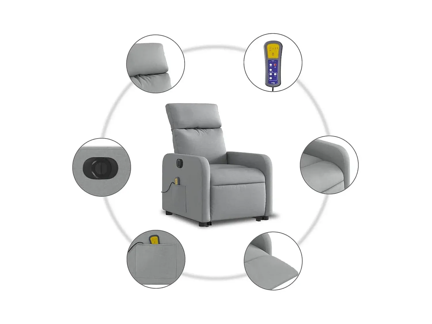 Poltrona elétrica reclinável massagens tecido -claro SHL85100^ Poltrona