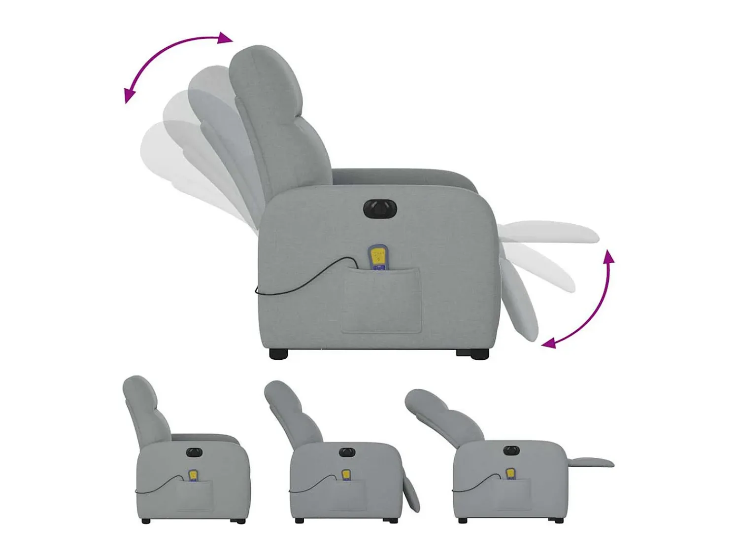 Poltrona|vidaxl Poltrona elétrica reclinável massagens tecido -claro Cinzento