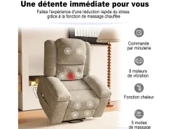 Poltrona* Poltrona elétrica reclinável 160° com controle remoto, massagem de 8 pontos + massagem lombar de 2 pontos, couro PU, marrom Castanho