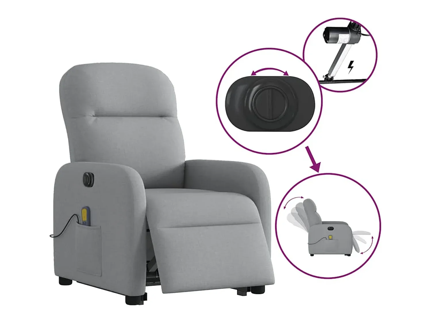 Online Poltrona elétrica reclinável massagens tecido -claro SHL64648 Cinzento