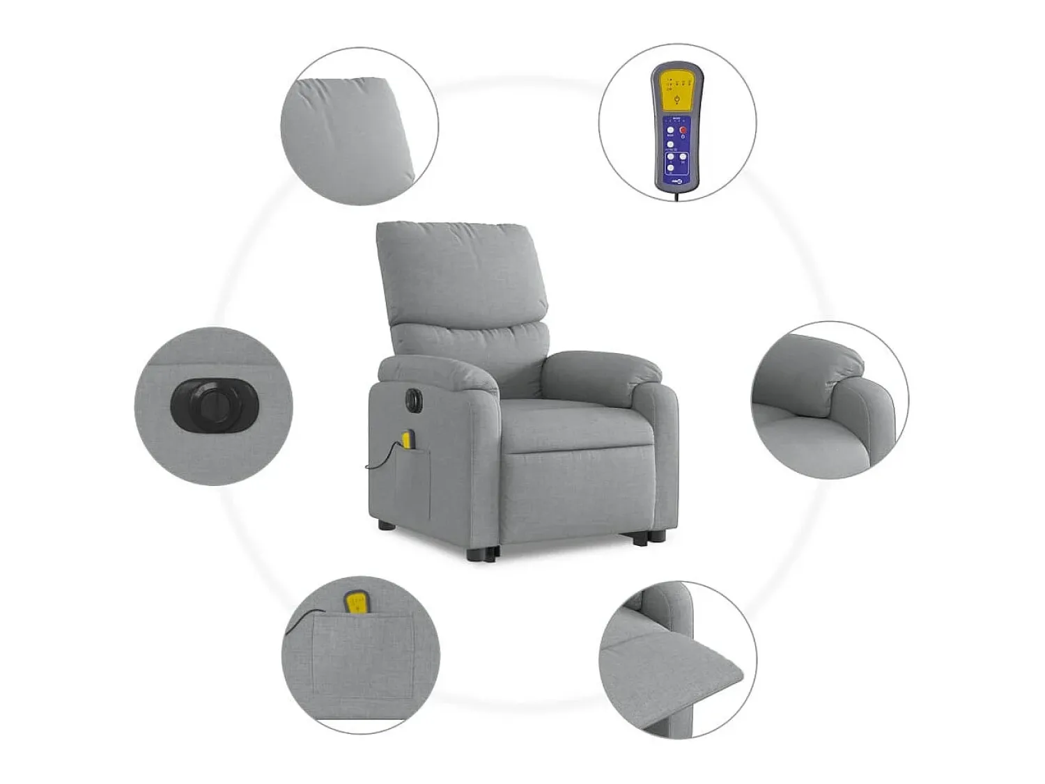 Hot Poltrona elétrica reclinável massagens tecido -claro SHL1283 Cinzento