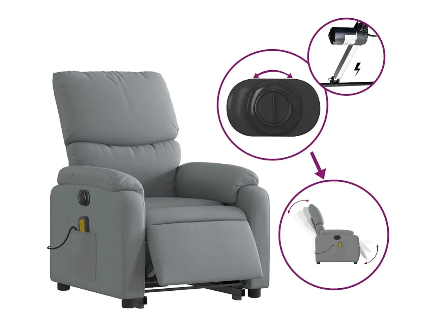 Hot Poltrona elétrica reclinável massagens tecido -claro SHL1283 Cinzento