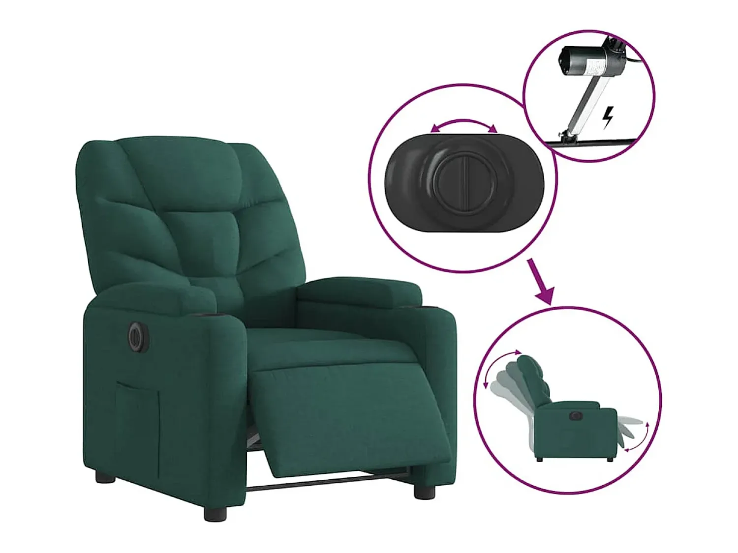 Poltrona| Poltrona elétrica reclinável tecido verde-escuro SHL507041 Verde pinho