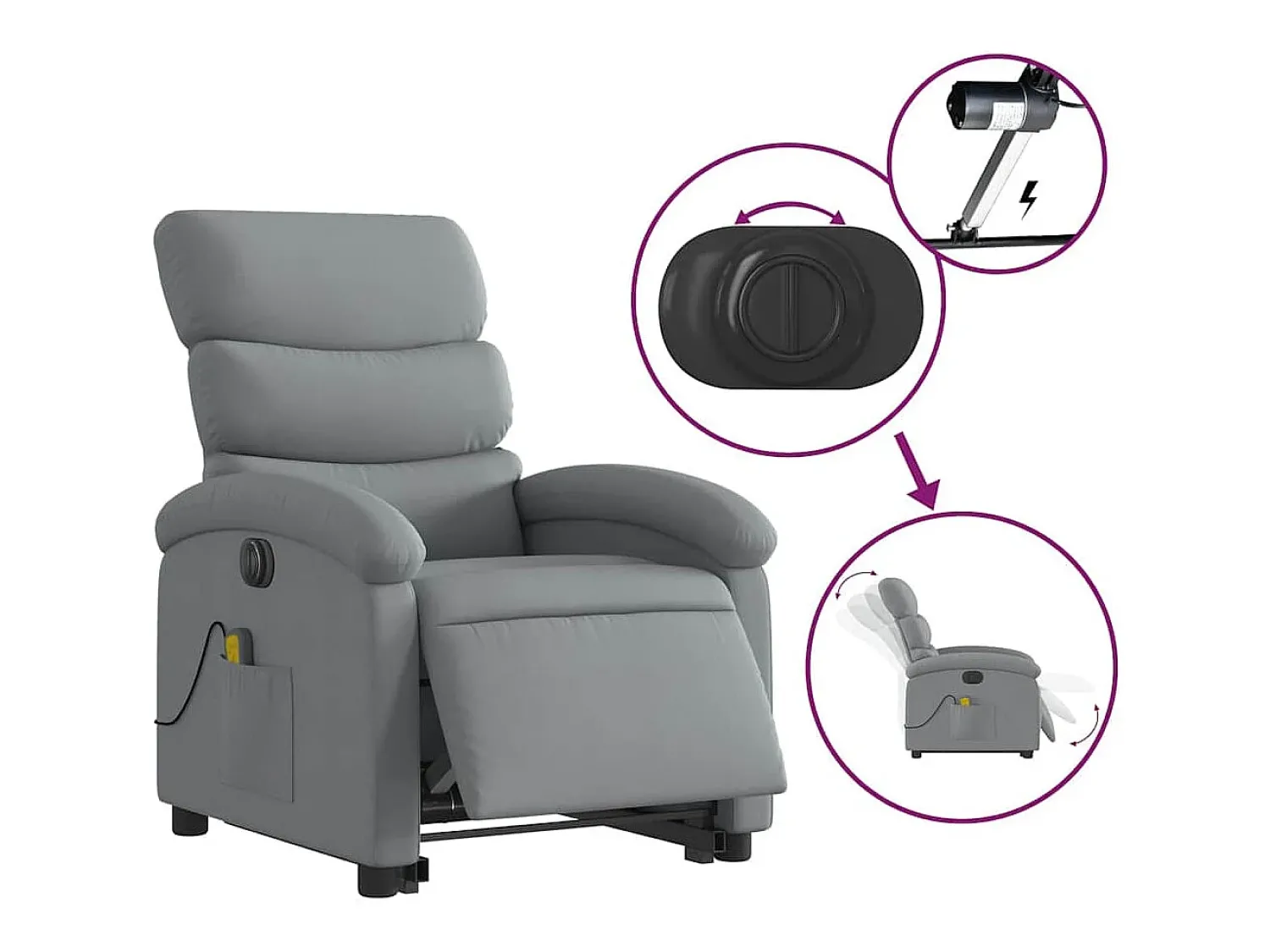 Hot Poltrona elétrica reclinável massagens tecido -claro SHL122523 Cinzento