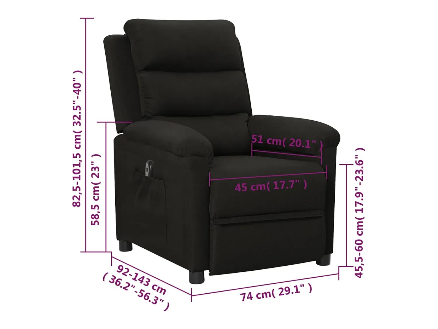 Poltrona*vidaxl Poltrona elétrica reclinável tecido Preto