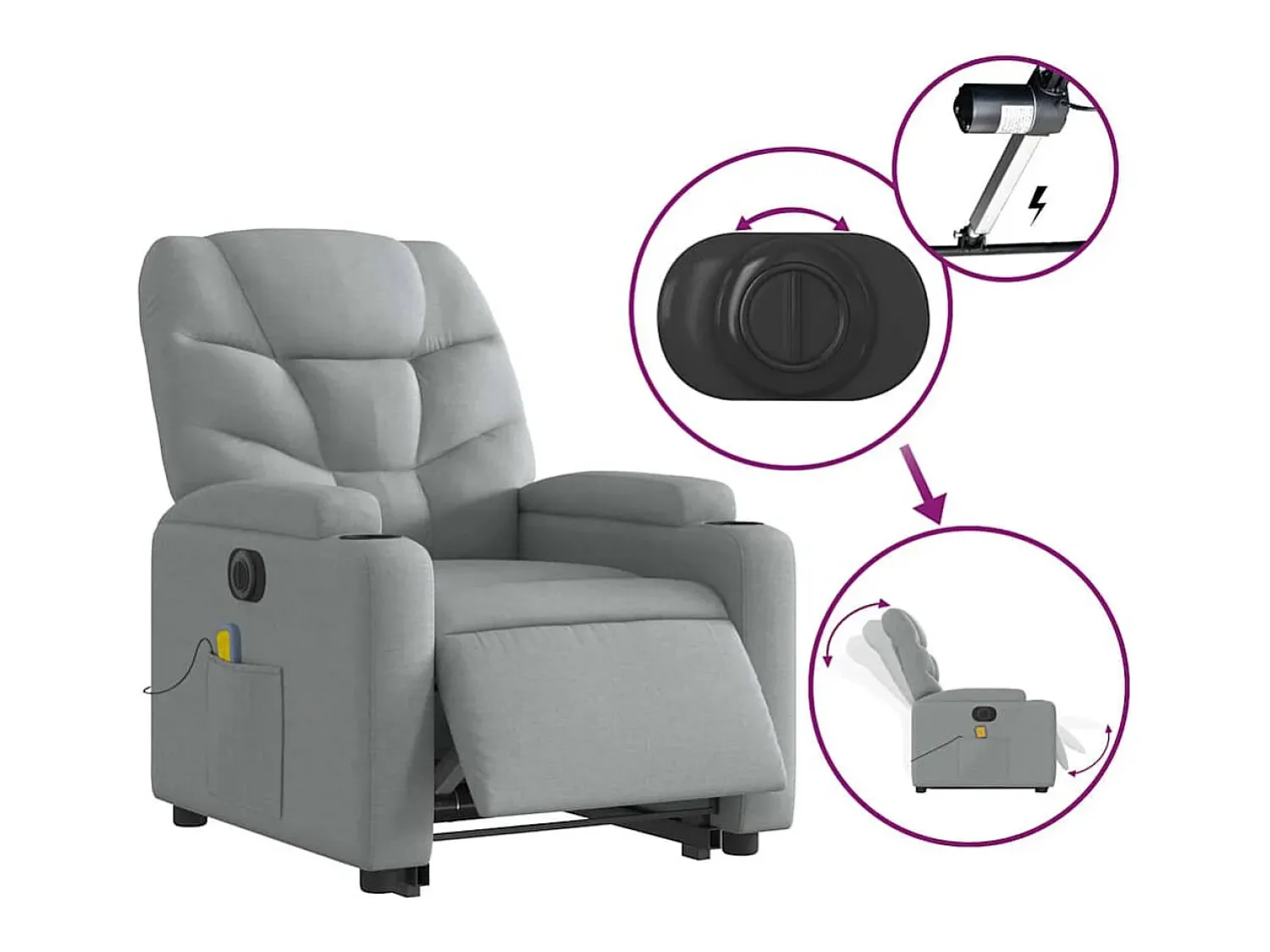 Poltrona| Poltrona elétrica reclinável massagens tecido -claro SHL451235 Cinzento