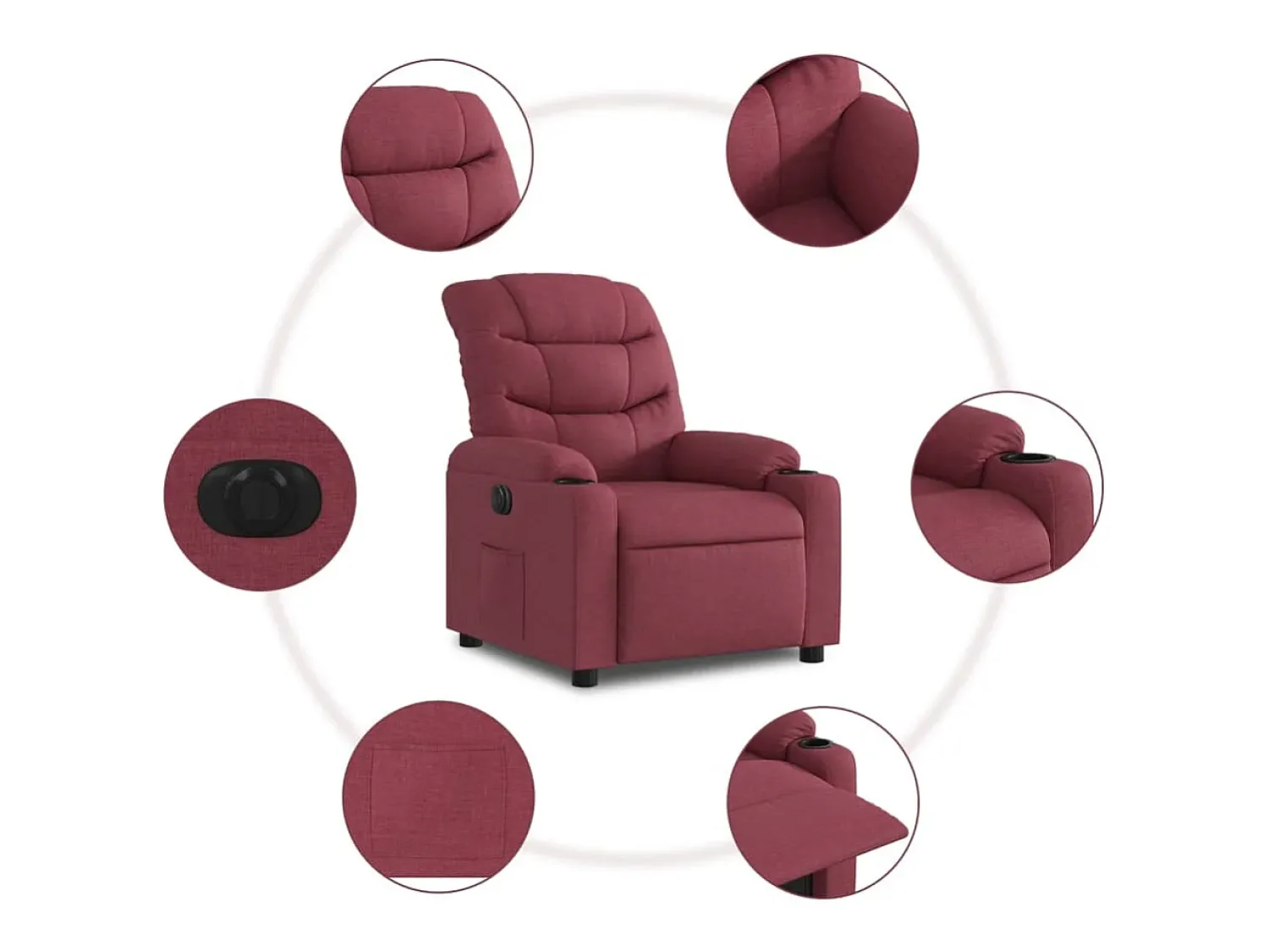 Online vidaxl Poltrona elétrica reclinável tecido tinto Vermelho