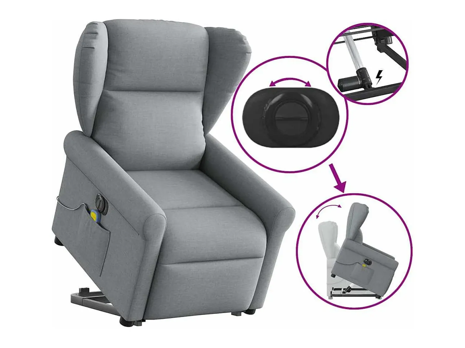 Poltrona elétrica reclinável massagens tecido -claro SHL790608^ Poltrona