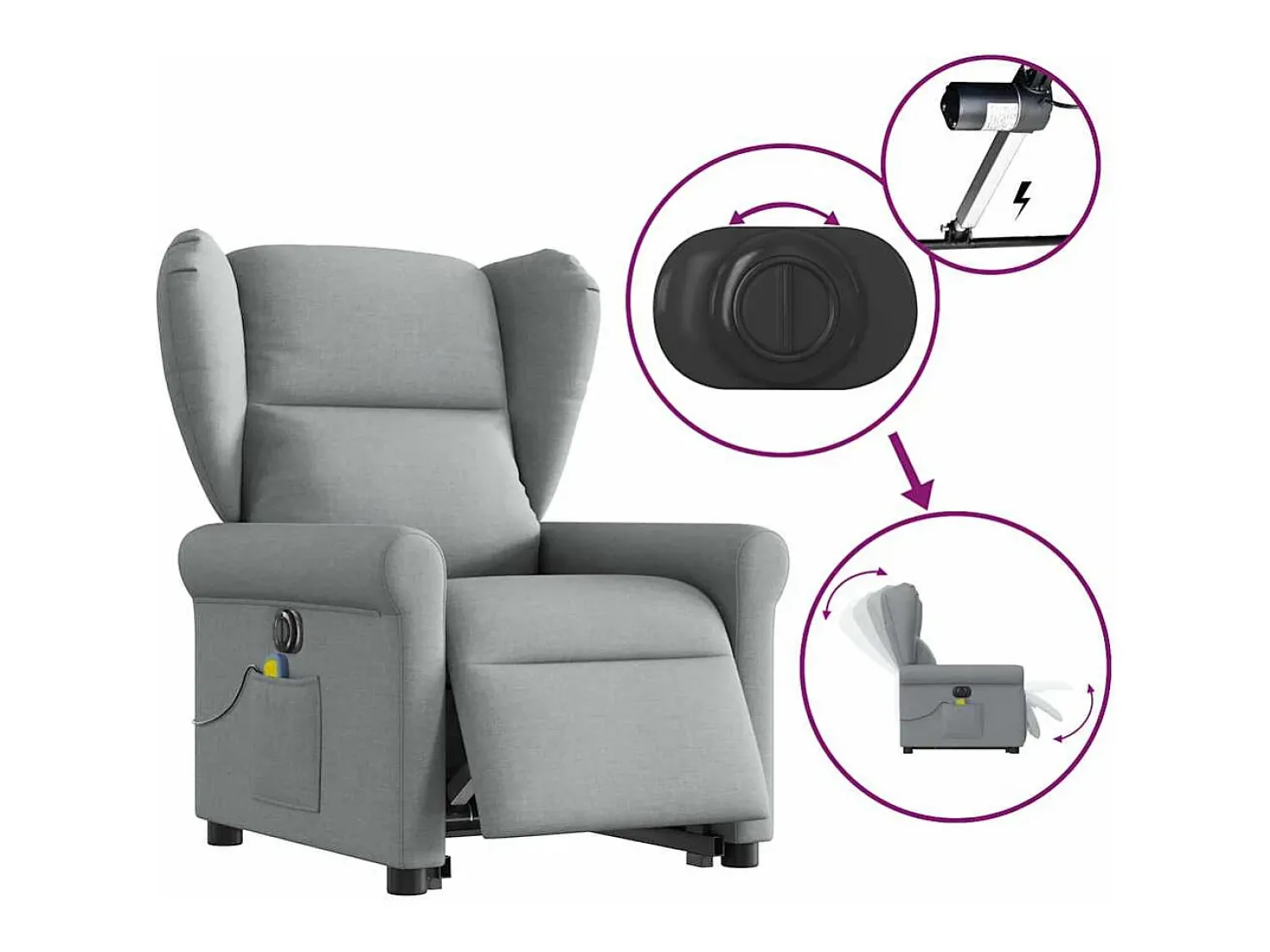 Poltrona elétrica reclinável massagens tecido -claro SHL790608^ Poltrona