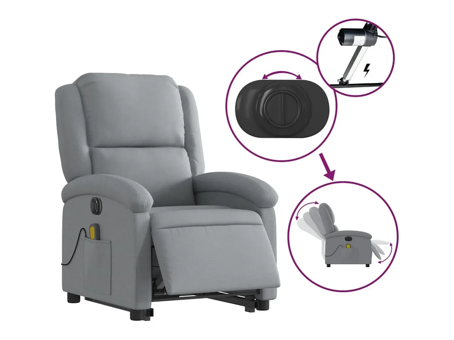 Poltrona* Poltrona elétrica reclinável massagens tecido -claro SHL279381 Cinzento