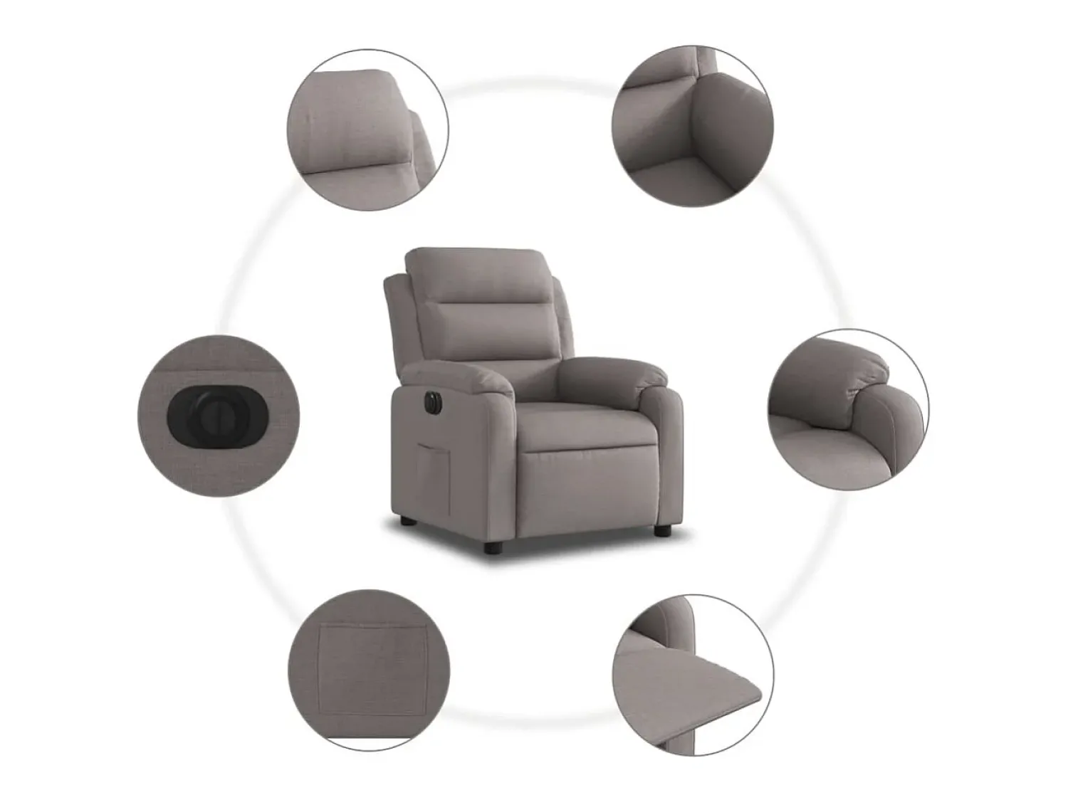 vidaxl Poltrona elétrica reclinável tecido cinzento-acastanhado^ Poltrona