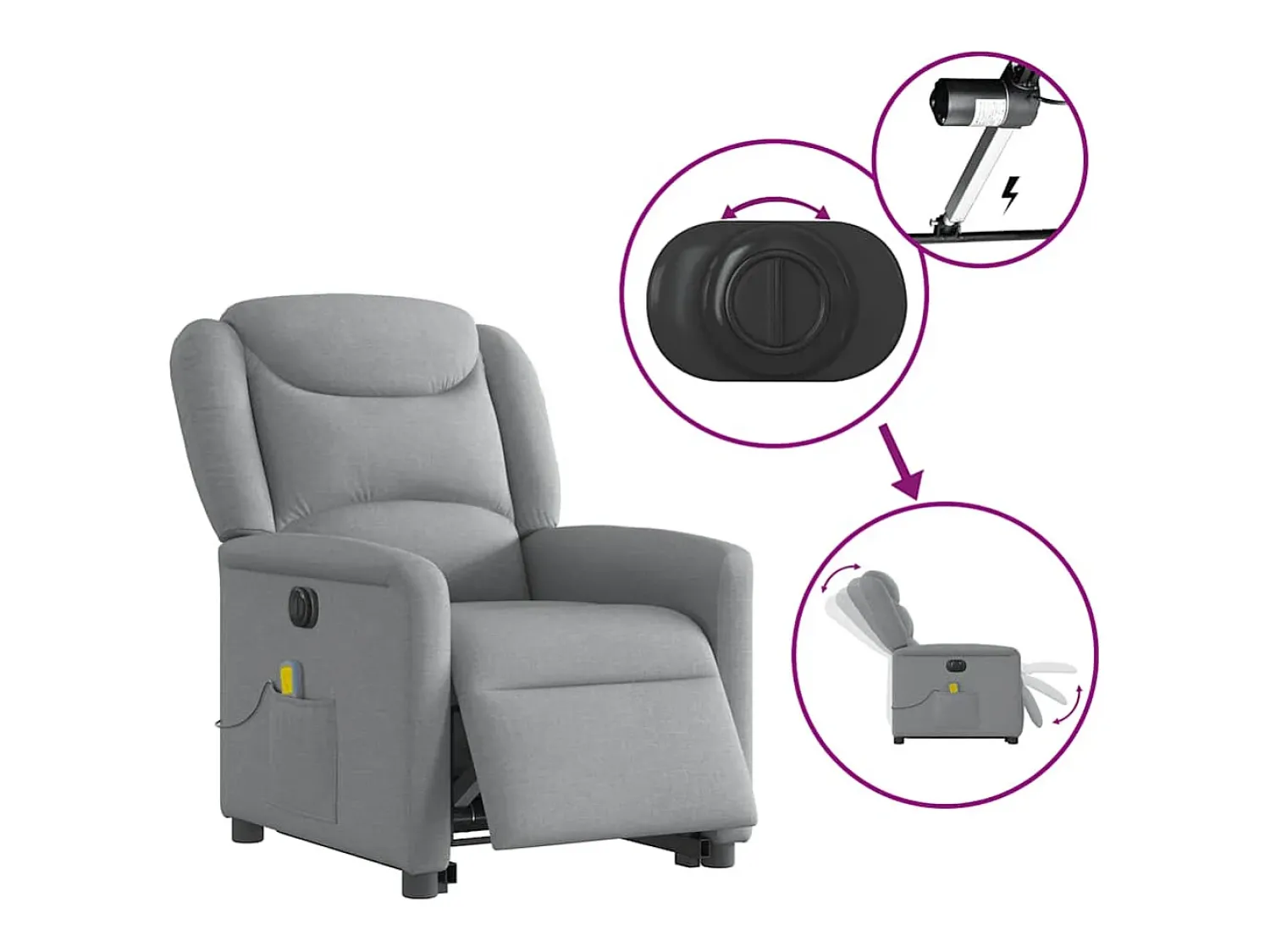 Discount Poltrona elétrica reclinável massagens tecido -claro SHL162548 Cinzento