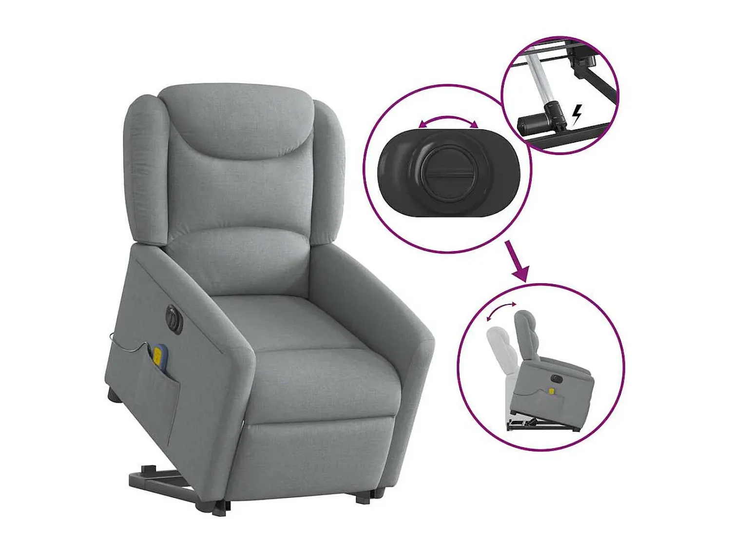 Discount Poltrona elétrica reclinável massagens tecido -claro SHL162548 Cinzento