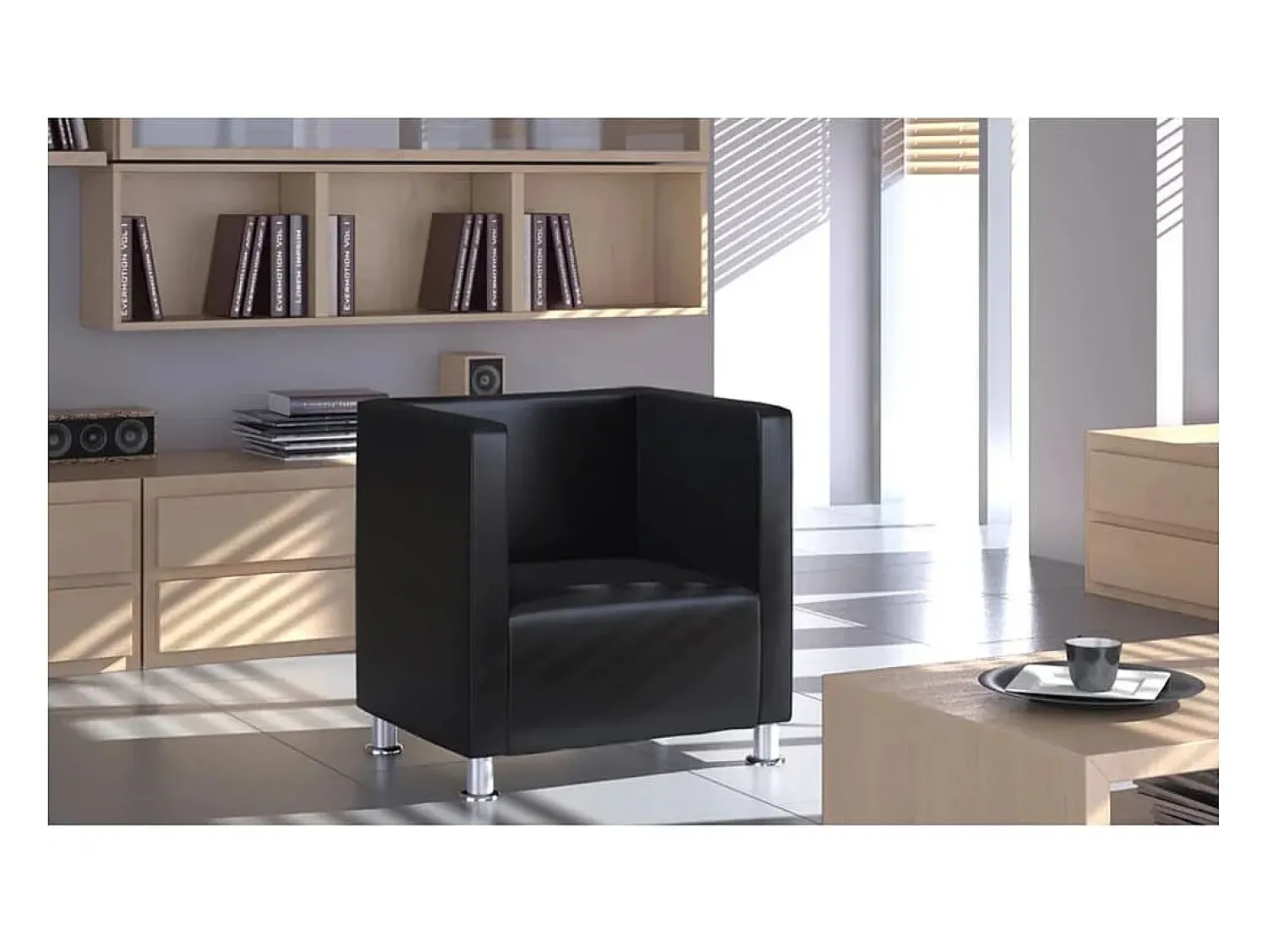 Outlet Poltrona em forma de cubo couro artificial PT393443 Preto