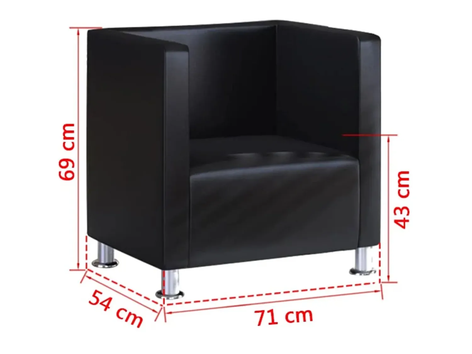 Outlet Poltrona em forma de cubo couro artificial PT393443 Preto