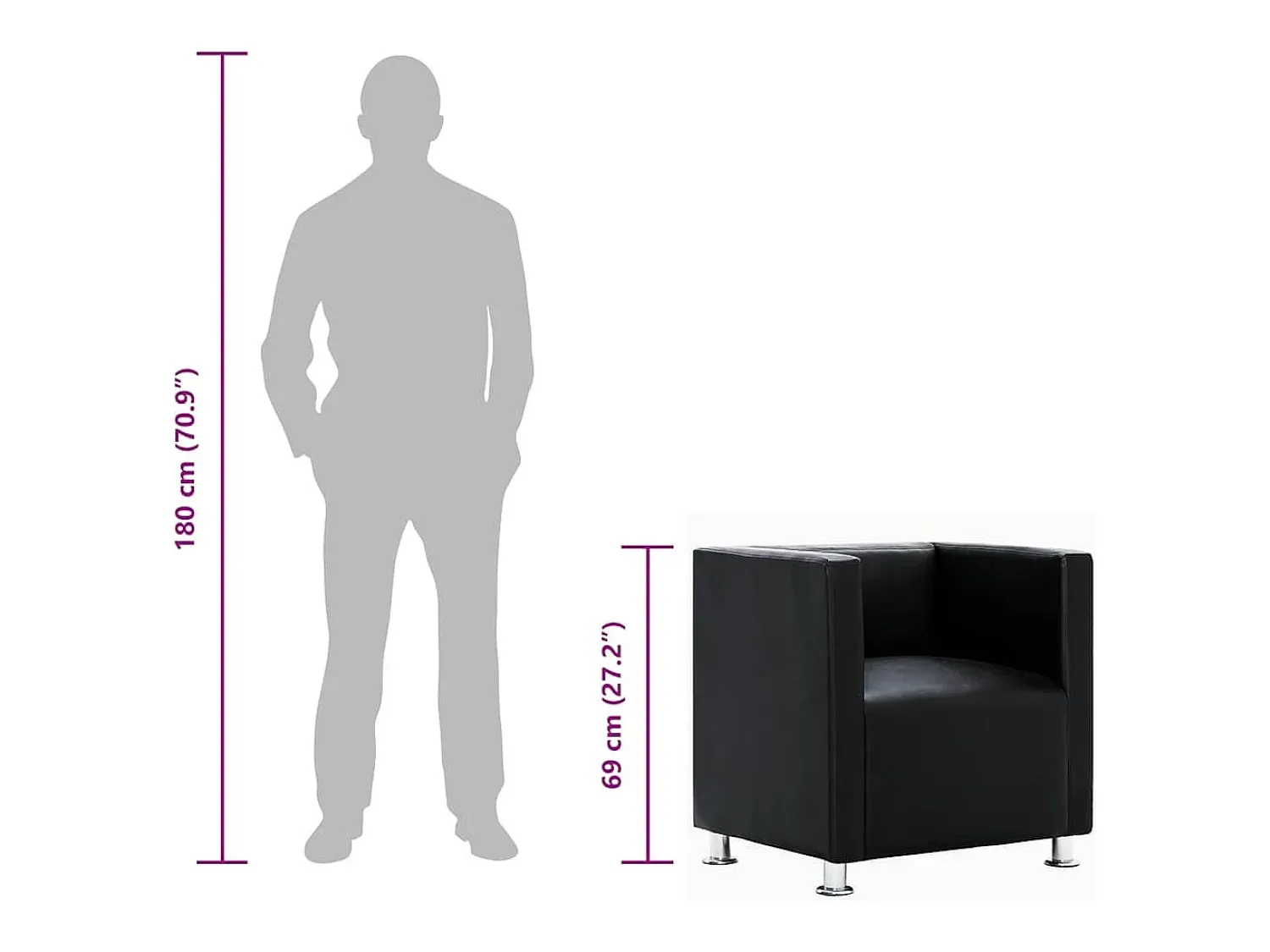 Poltrona|vidaxl Poltrona em forma de cubo couro artificial Preto