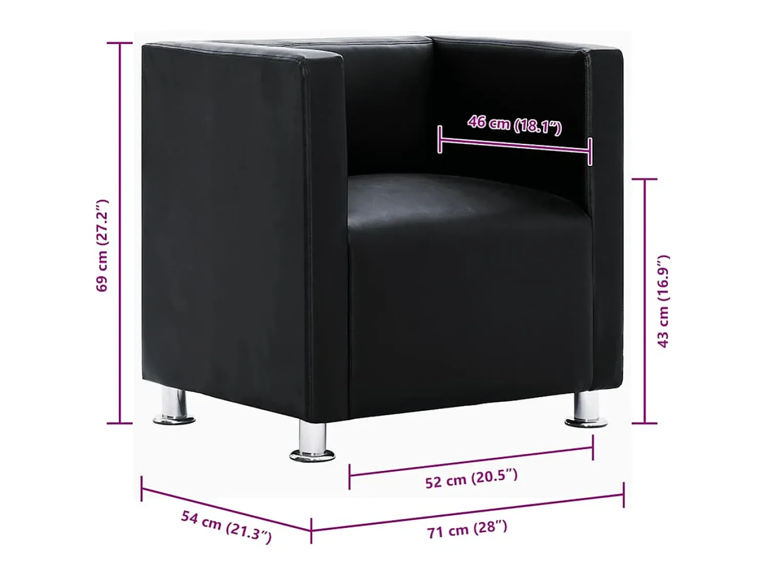 Poltrona|vidaxl Poltrona em forma de cubo couro artificial Preto