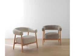 Discount Poltrona em madeira de carvalho natural estofada Branco