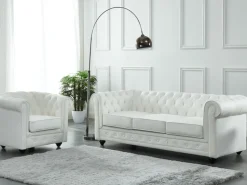 Poltrona|Vente-unique Poltrona em pele de búfalo icónico CHESTERFIELD Branco