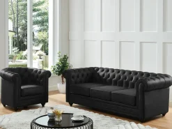 Poltrona|Vente-unique Poltrona em pele de búfalo icónico CHESTERFIELD Preto