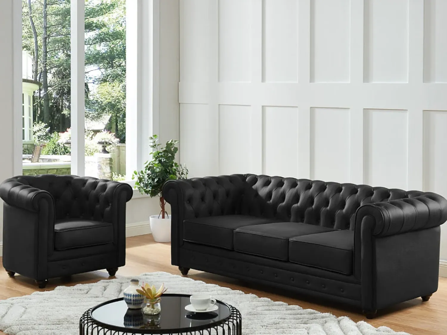 Poltrona|Vente-unique Poltrona em pele de búfalo icónico CHESTERFIELD Preto