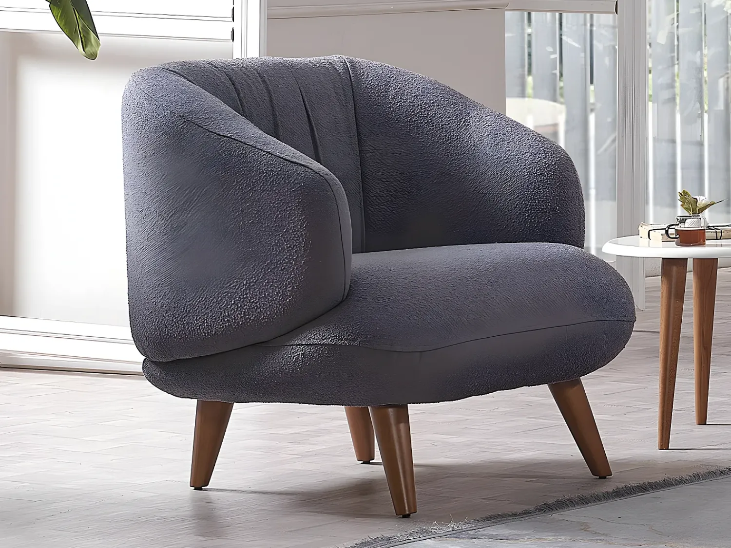 Poltrona*Vente-unique Poltrona em tecido bouclé antracite. Estilo design. JANINA Cinza antracite
