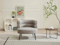 Vente-unique Poltrona em tecido cinza com base em metal estilo design CAMEDO^ Poltrona