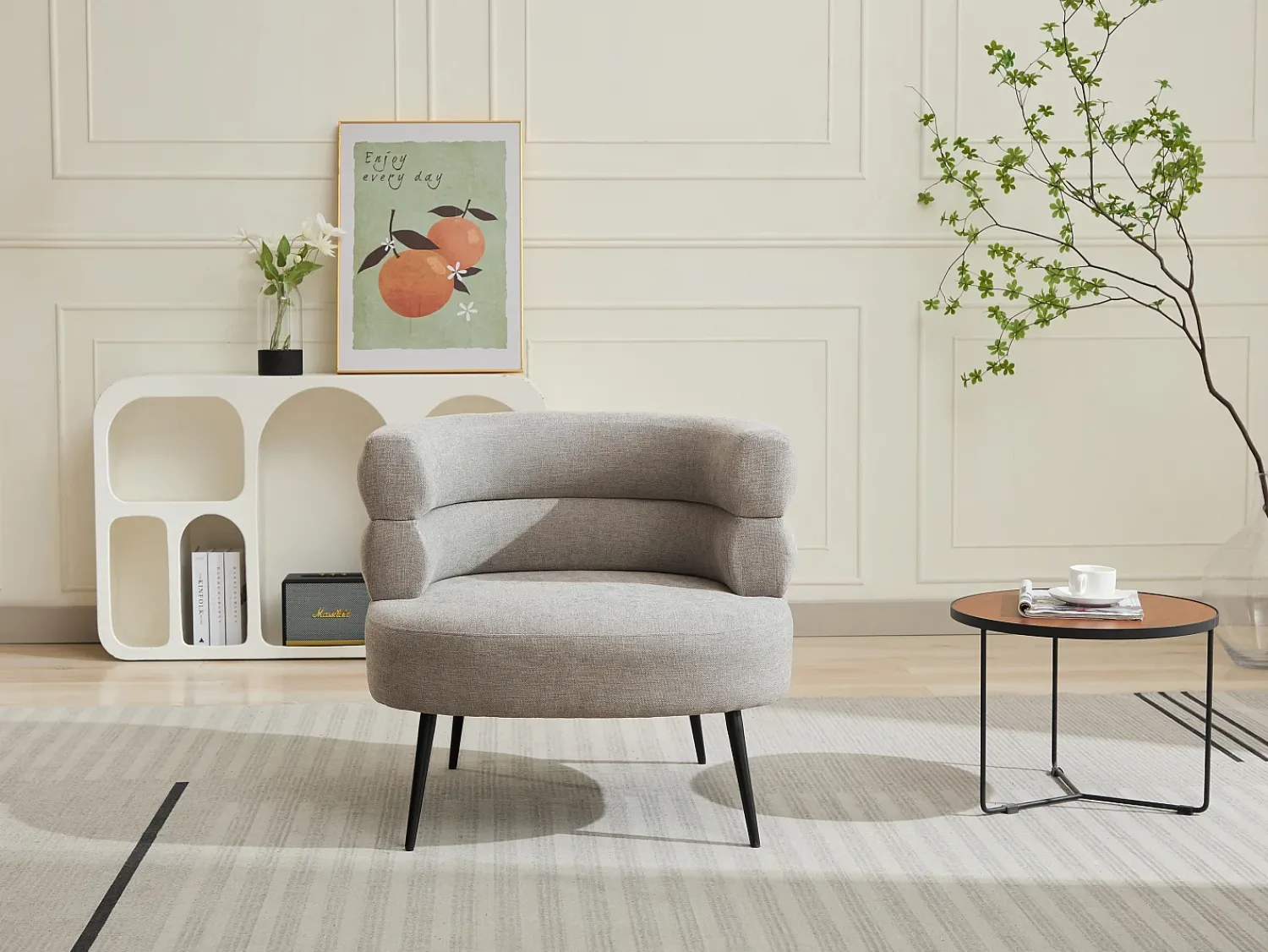 Vente-unique Poltrona em tecido cinza com base em metal estilo design CAMEDO^ Poltrona