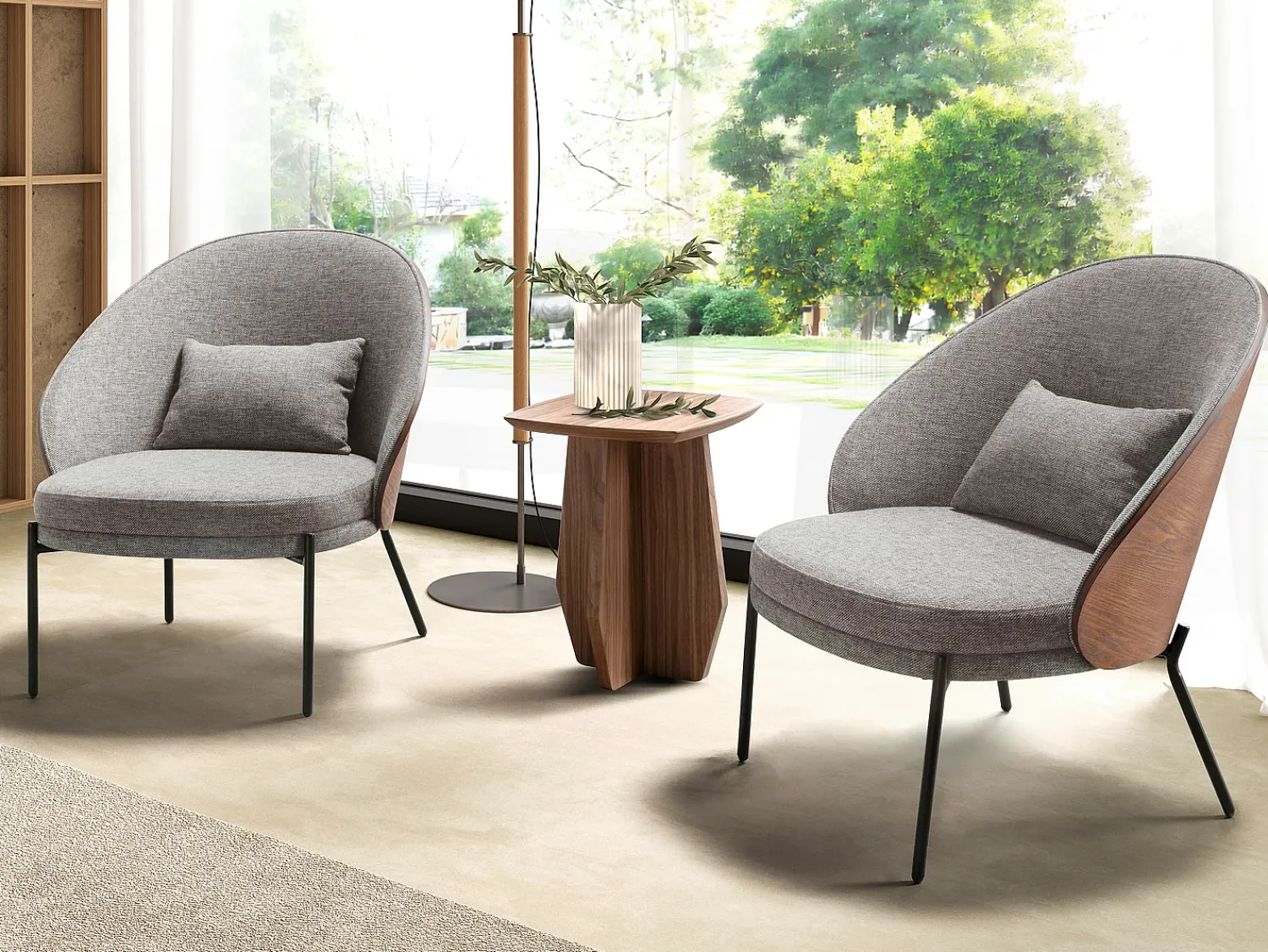 Angel Cerda Poltrona em tecido e nogueira 5184^ Poltrona
