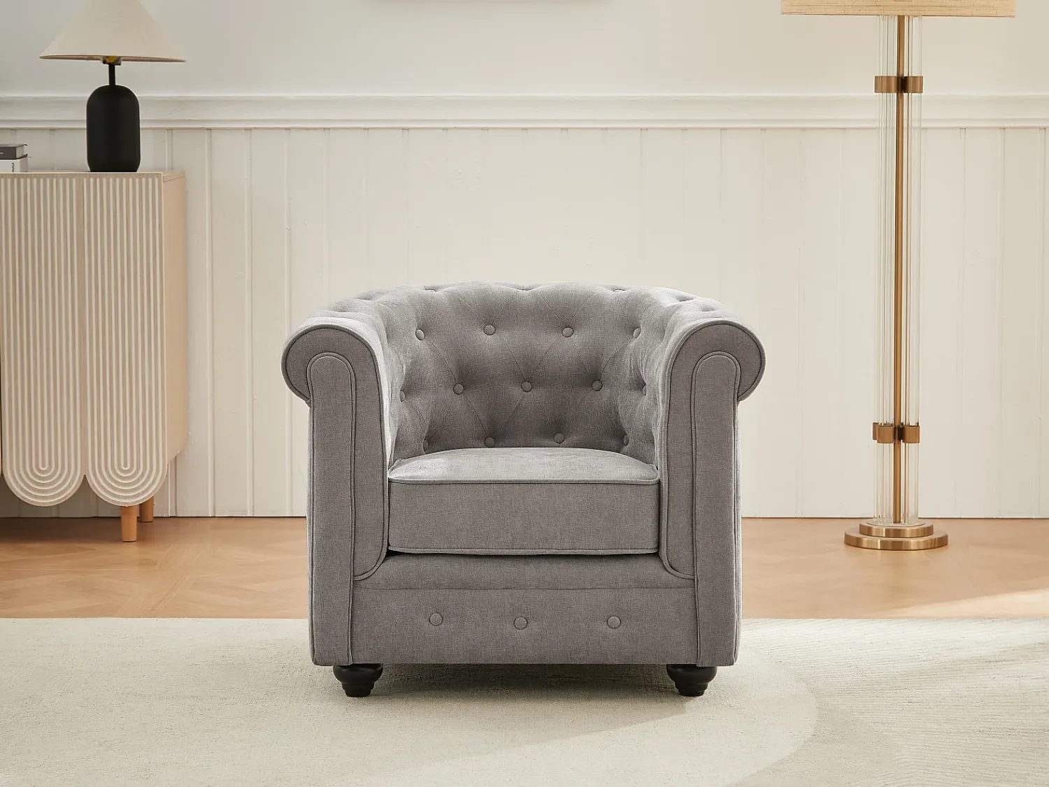Online Vente-unique Poltrona em tecido cor cinza forma mítica CHESTERFIELD Cinzento