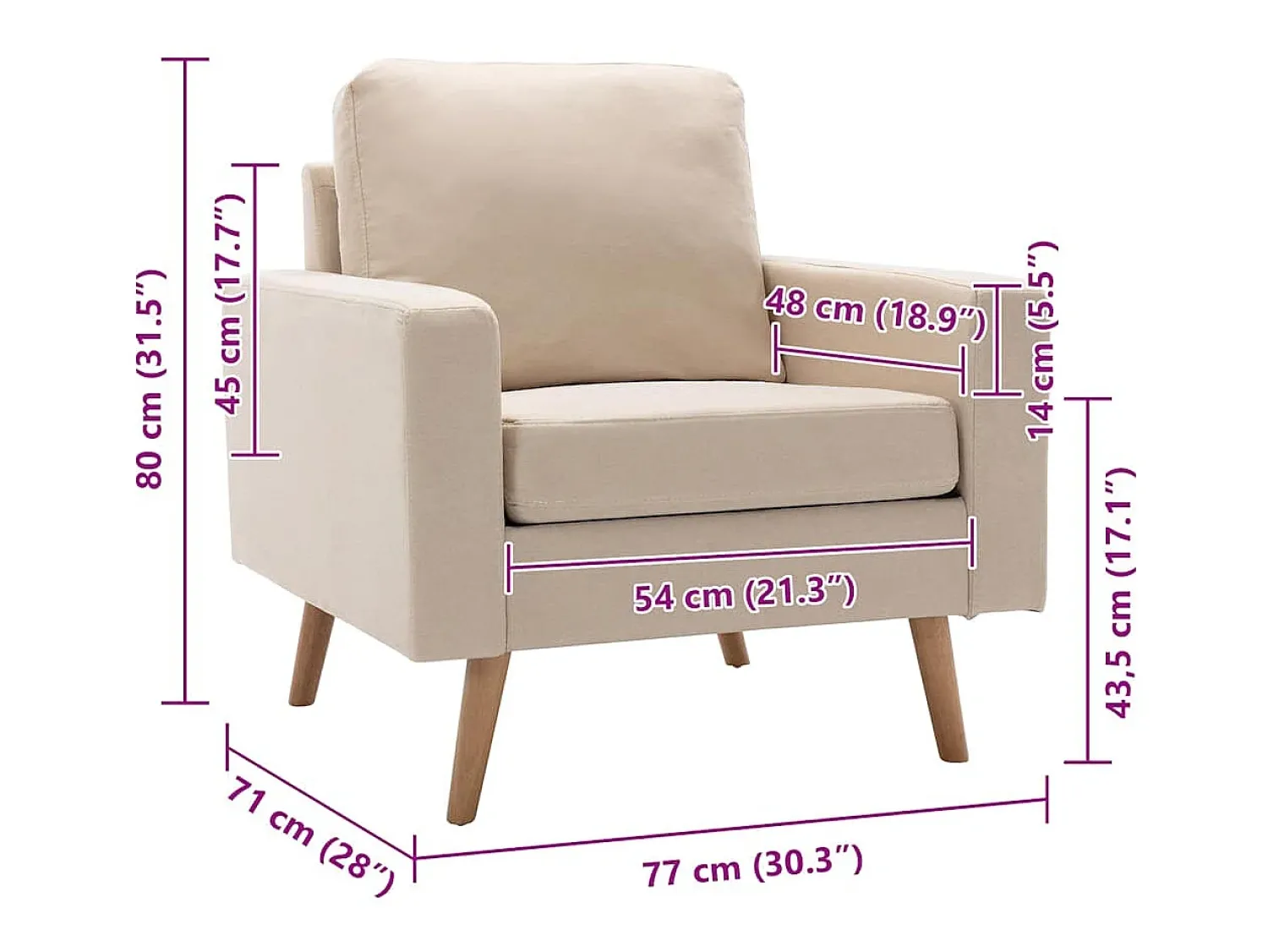New vidaxl Poltrona em tecido Creme