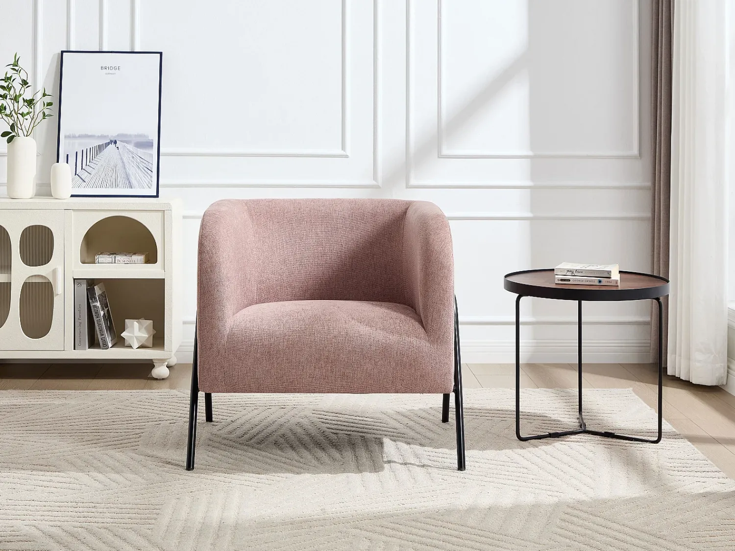 Discount Vente-unique Poltrona em tecido de cor e pés em aço BLINODA Rosa