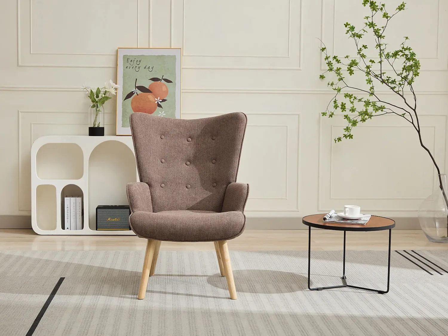 Poltrona|Vente-unique Poltrona em tecido capitonê, estilo escandinavo VATELY Taupe