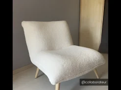 New Vente-unique Poltrona em tecido xerpa efeito pele de ovelha - PEPITA Branco