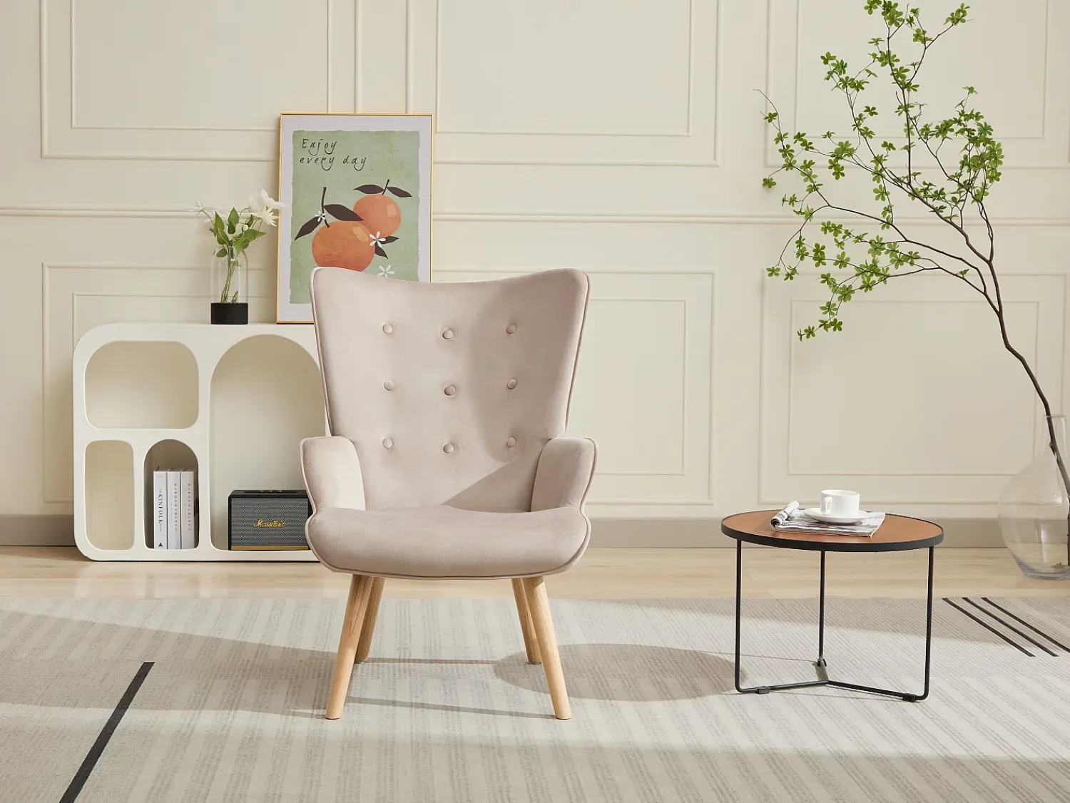 Poltrona|Vente-unique Poltrona em veludo capitonê, estilo escandinavo - VATELY Bege