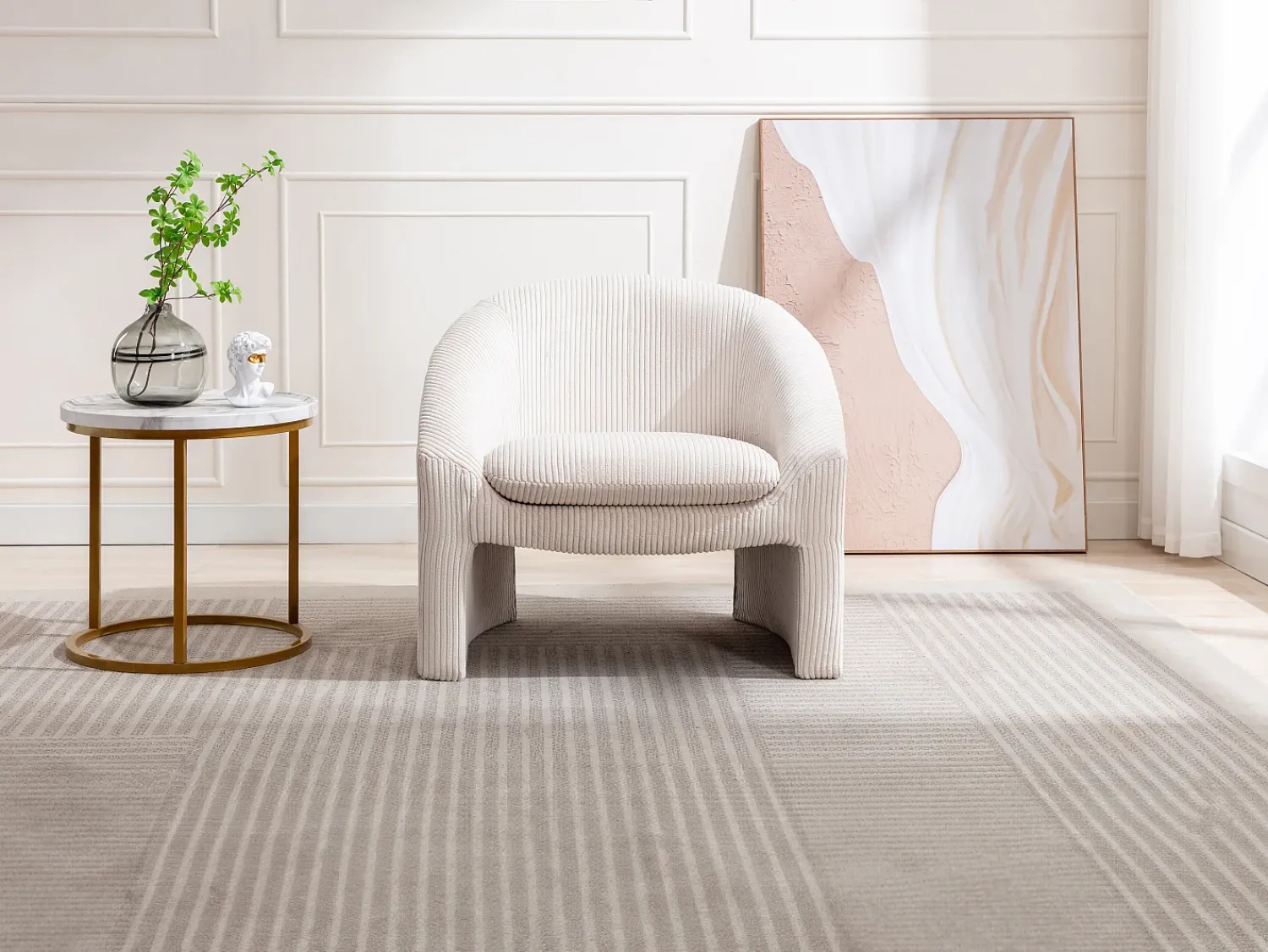 Vente-unique Poltrona em veludo canelado cor estilo design OSSANA Creme