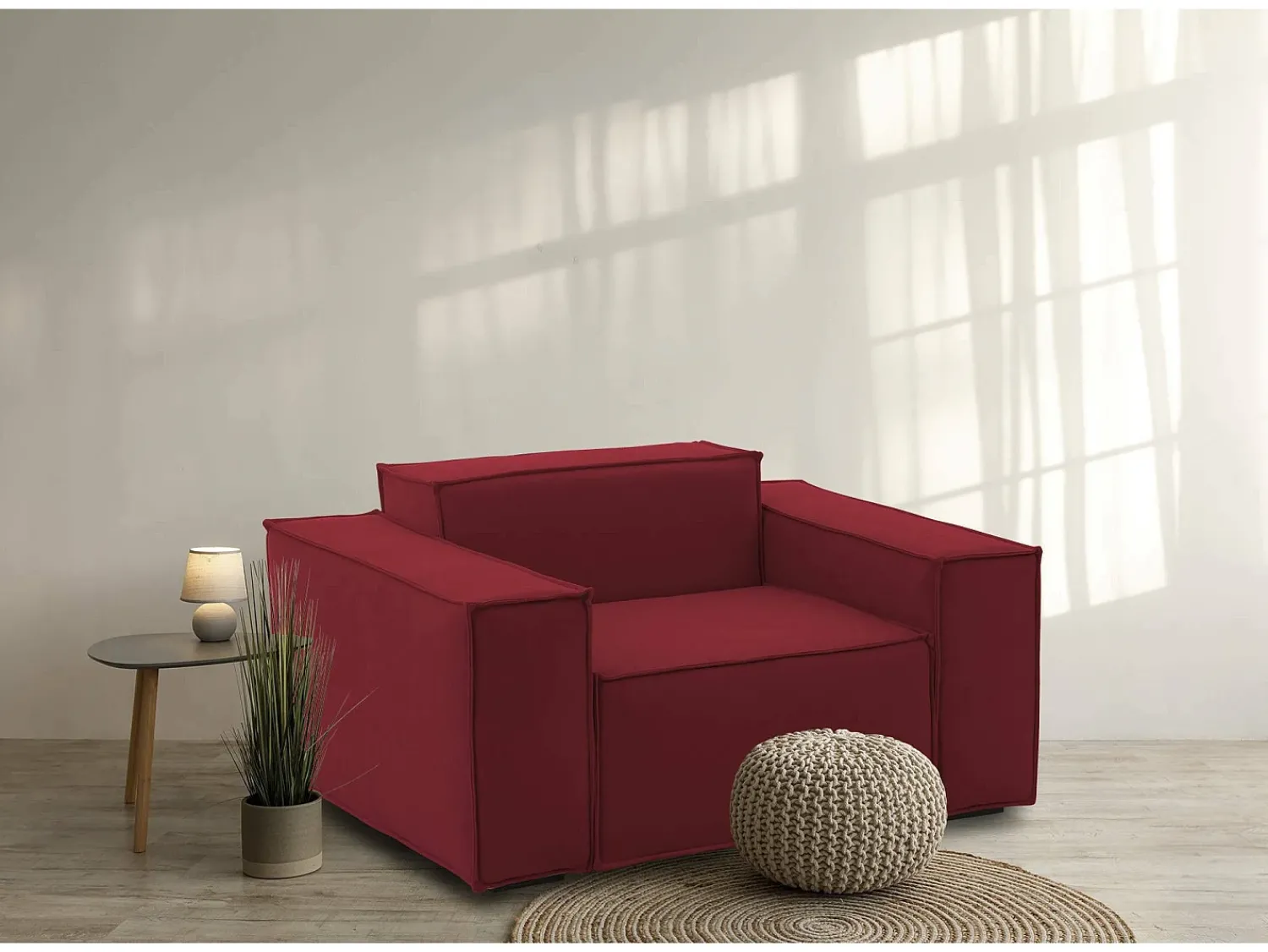 Poltrona|Talamo Italia Poltrona Emanuela, Poltrona de sala, 100% Made in Italy, Poltrona relaxante em tecido acolchoado, 140x95h70 cm, Vermelho