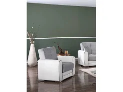 Dmora Poltrona Enrique, Poltrona container para sala, conversível em cama, Poltrona relaxante em tecido acolchoado, 97x84h91 cm, Branco e Cinza Claro^ Poltrona