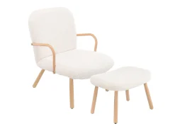 Outlet Poltrona escandinava, estofamento em imitação de caxemira com apoio para os pés, bege Branco