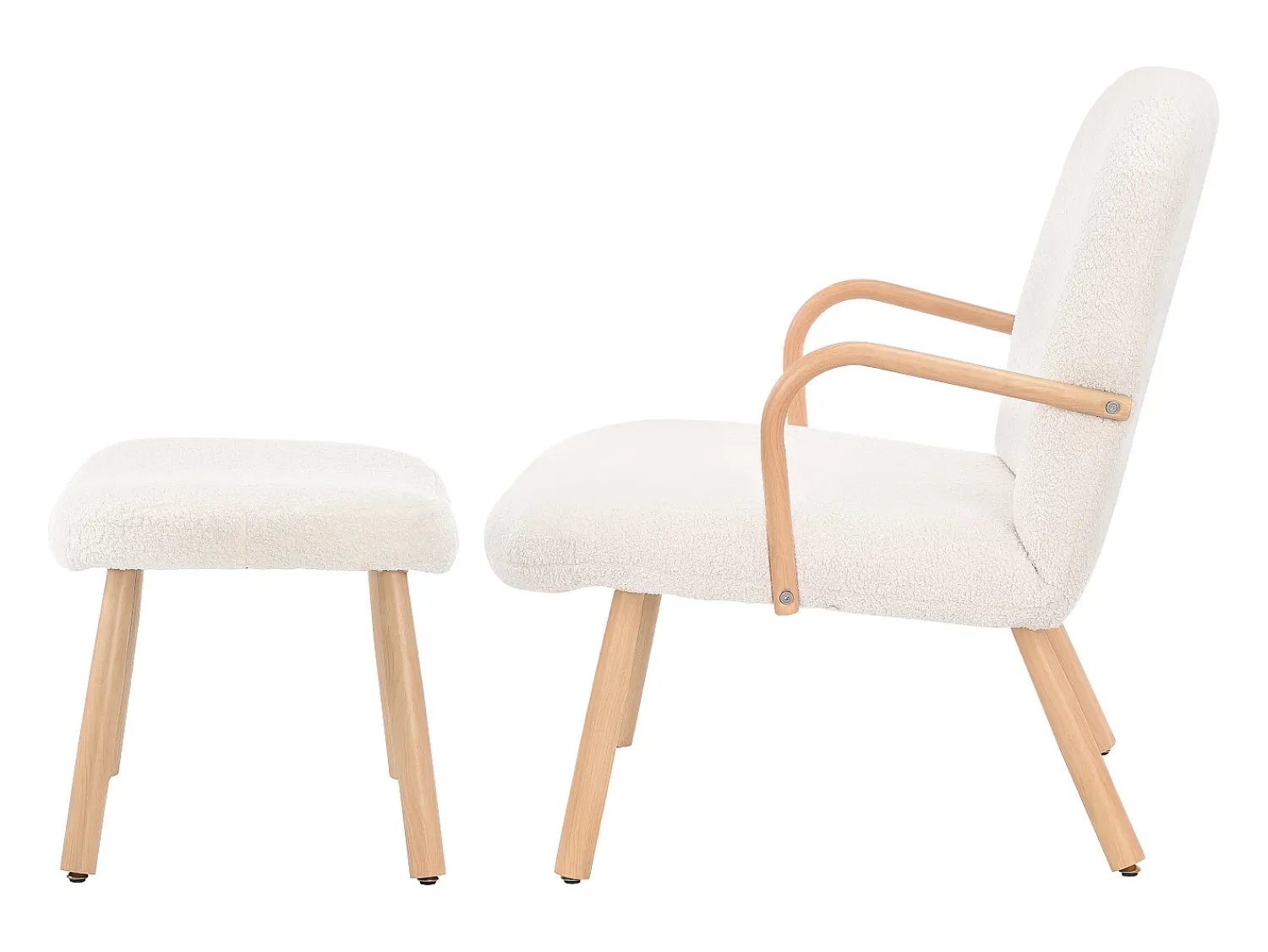 Outlet Poltrona escandinava, estofamento em imitação de caxemira com apoio para os pés, bege Branco
