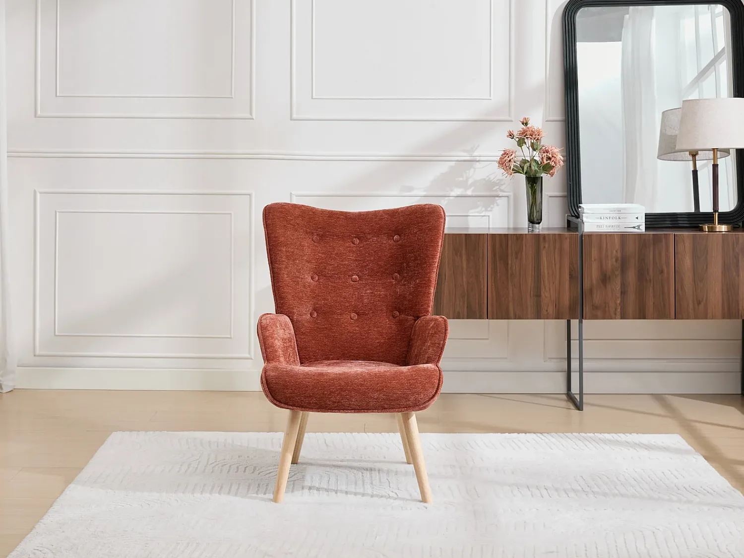 Poltrona|Vente-unique Poltrona estofada em tecido texturizado VATELY Terracota
